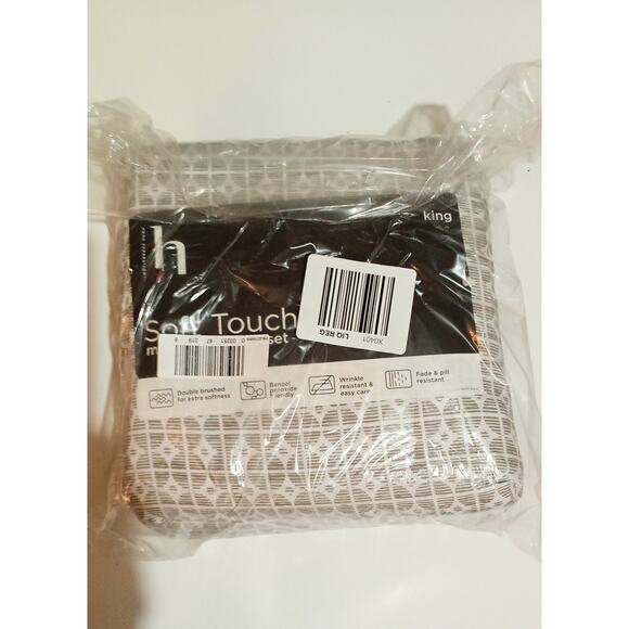 Home Expressions Soft Touch Micro Sheet Set Geo Gray Drizzle King Size - Picture 2 of 2